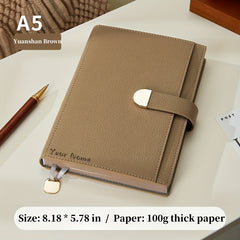 Personalized A5 Faux Leather Notebook with Golden Clasp & Name Label