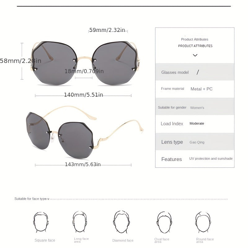 Large Rimless Sunglasses Round Gradient UV400 Sun Shades