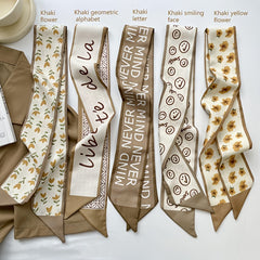 Small Silk Scarf Women's Printed Scarves Hair Tie Bag Decoration Ribbon Headband