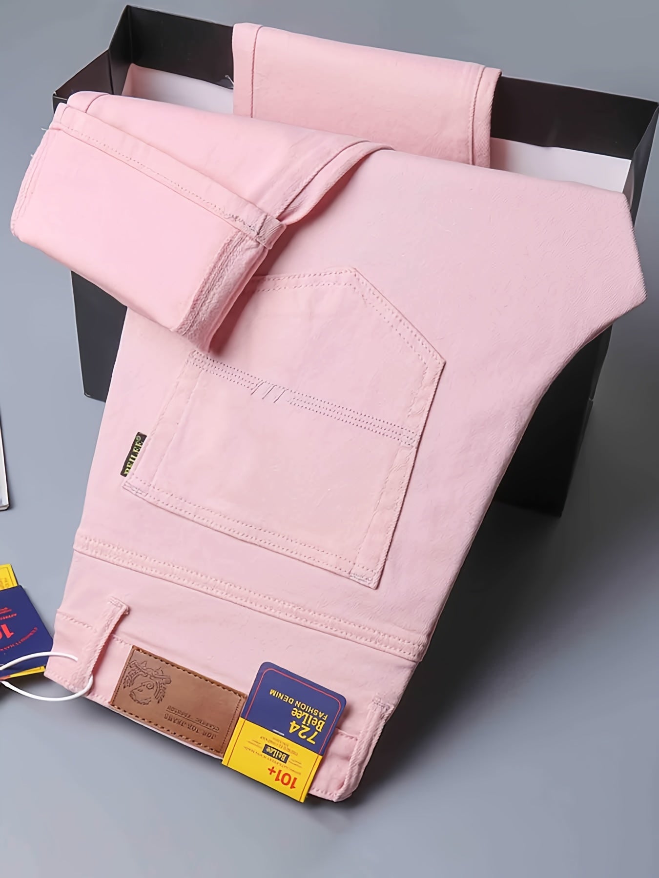 Pink Cotton Blend Jeans Men's Casual Street Style Denim Pants