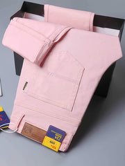Pink Cotton Blend Jeans Men's Casual Street Style Denim Pants
