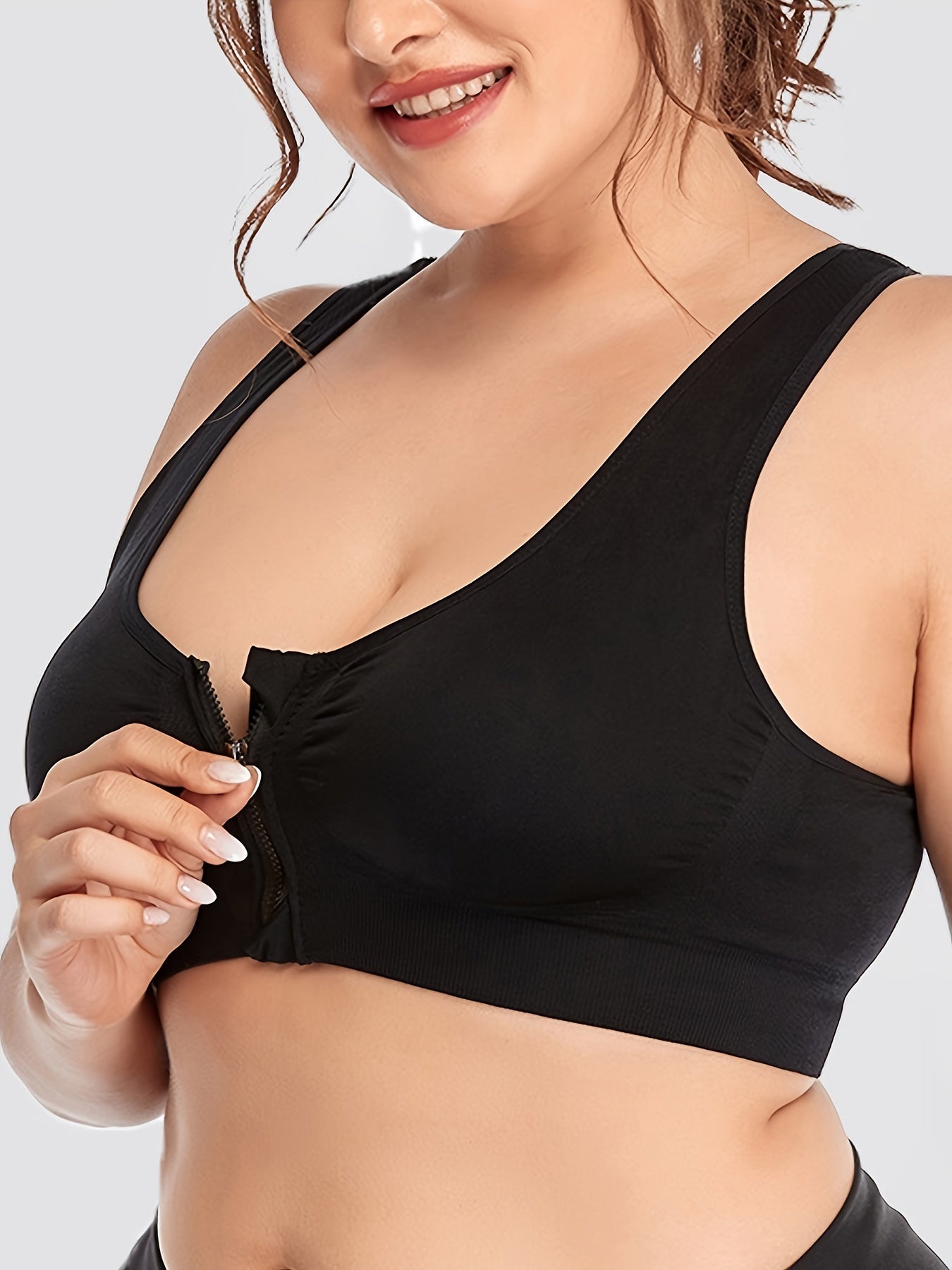 Women's Plus Zip Up Fitness Yoga Bra Racer Back Sports Bra
