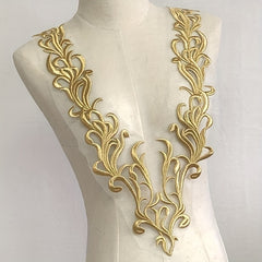 Heavy Duty Golden Thread Mesh Embroidery Collar Flower Cloth Paste Patch
