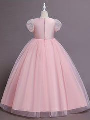 Sequins Princess Dress Puff Sleeves Fit Flare Girls Birthday Show