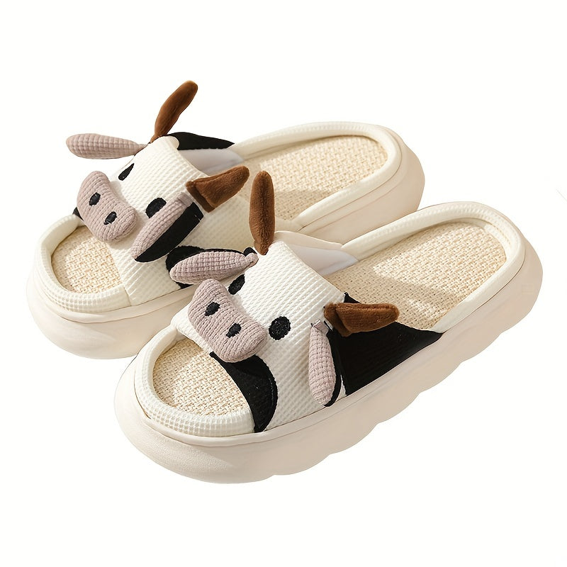 Cow Platform Slippers Open Toe Linen Sole Non Slip Shoes