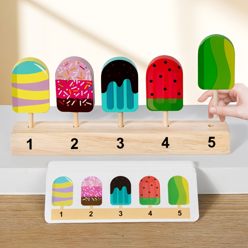 Wooden Fruit Popsicle Matching Puzzle Game Colorful Educational Toy