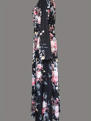 Floral Print V Neck Dress Vintage Long Sleeve Dress Women's Clothing