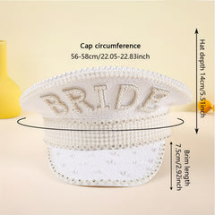Faux Pearl Bride Captain Hat Sequin Wedding Hat for Bachelorette Party