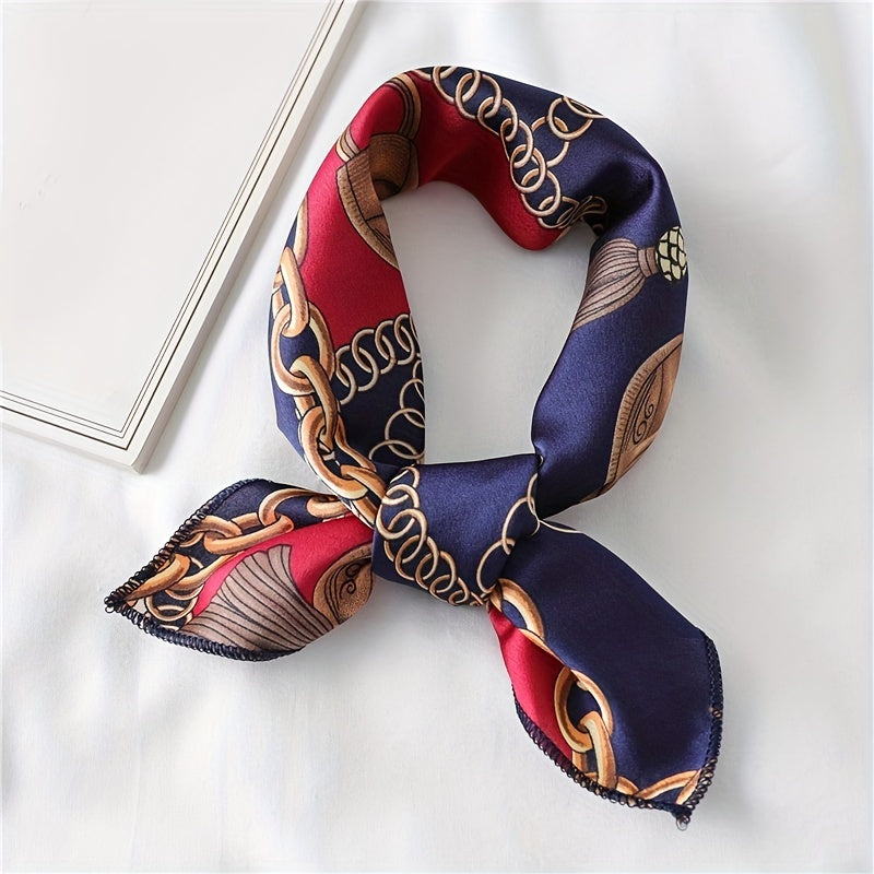 Vintage Chain Print Bandana Small Satin Square Scarf Neckerchief Head Wrap