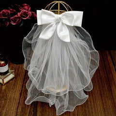 Tulle Bridal Veil Headpiece with Bow Wedding Hair Accessory