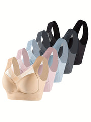 5pcs Mesh Wireless Bras Full Coverage Comfy & Breathable Lingerie