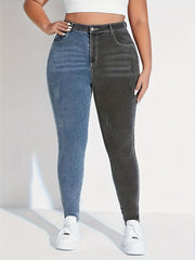 Women's Plus Colorblock Ripped High Rise Stretch Jeans