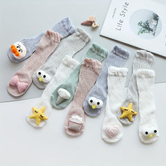 5 Pairs Kids Mesh Knee High Socks Cartoon Doll Stockings Anti-mosquit Stockings