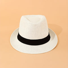 Rolled Brim Jazz Sun Hat Beige Top Hat Hollow Out Straw Hat