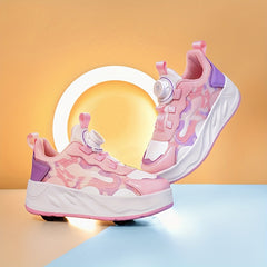 Girl's Roller Shoes with Rotating Buckle Comfy Wheel Skate Sneakers