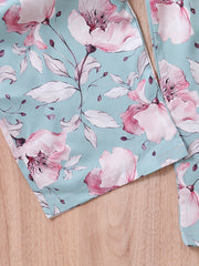 Floral Ruffle Trim Rompers Wide Leg Jumpsuit for Beach Vacation