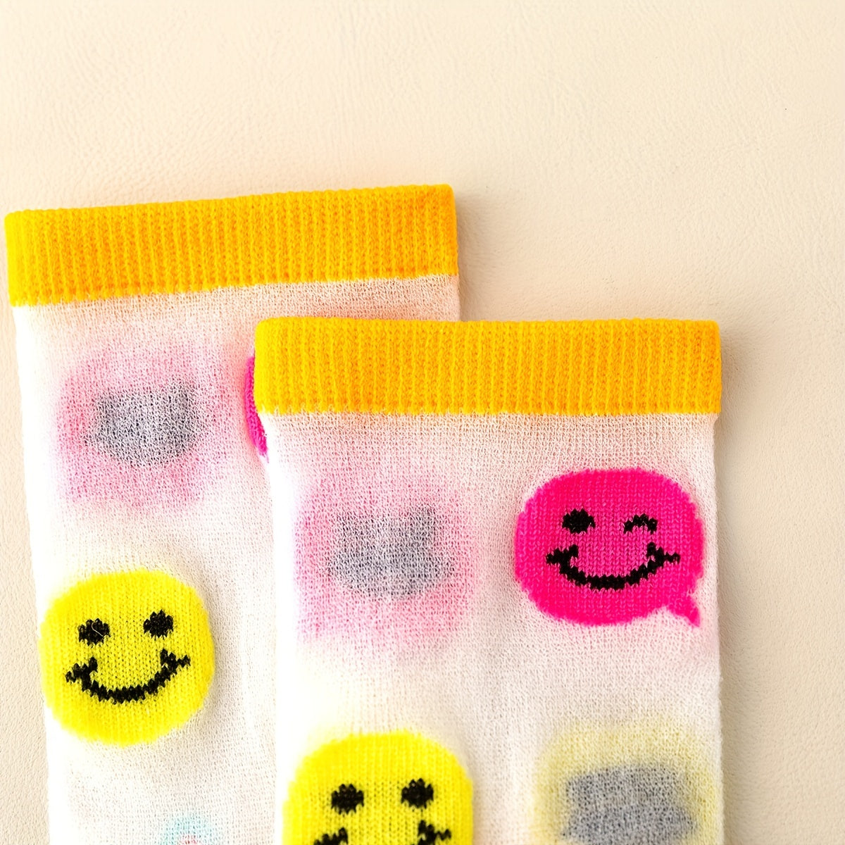 5 Pairs Kids Cartoon Smile Face Ice Silk Crew Socks