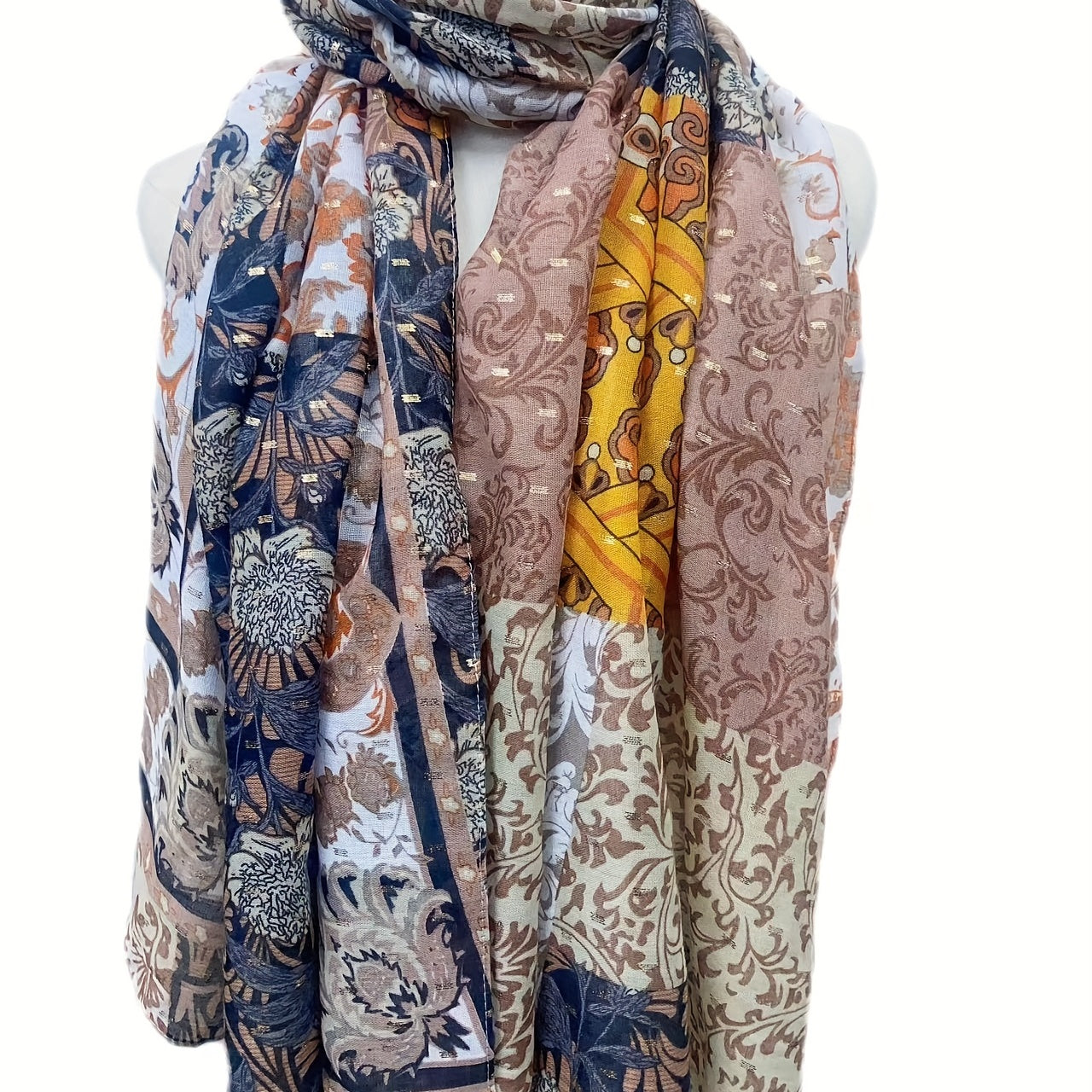 Hot Stamping Scarf Boho Flower Print Headwrap Casual Shawl Women