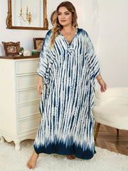 Boho Cover Up Tie Dye Striped Batwing Sleeve V Neck