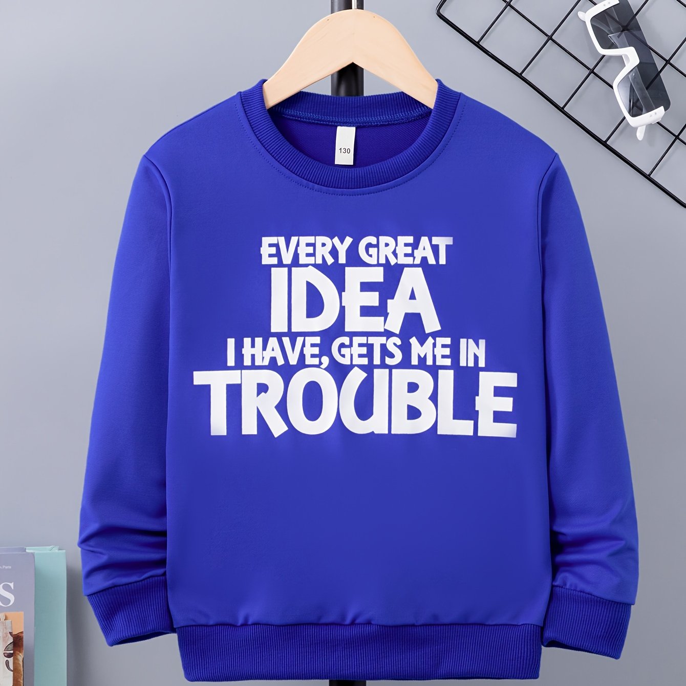 Boy's Idea & Trouble Print Sweatshirt For Outdoor