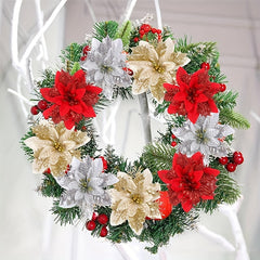5pcs Glitter Christmas Flowers Xmas Tree Ornaments Decorations