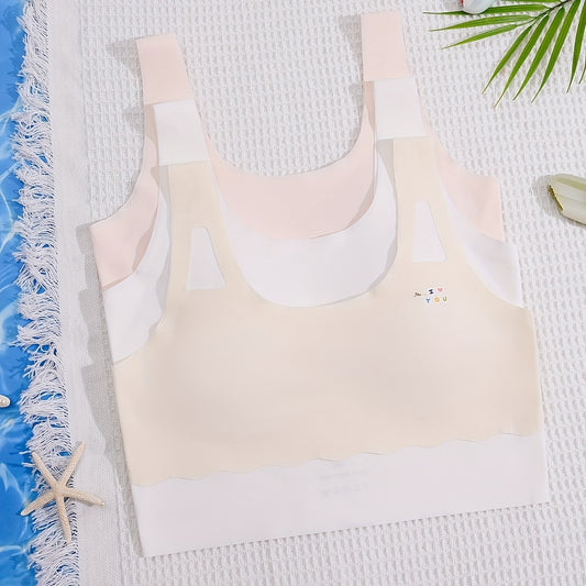 3pcs Seamless Bra Solid Underwear No Steel Ring Breathable Soft Bralette
