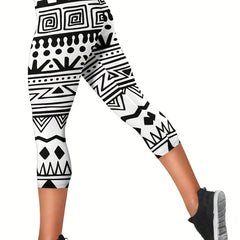 Geometric Print Skinny Capris Leggings for Women