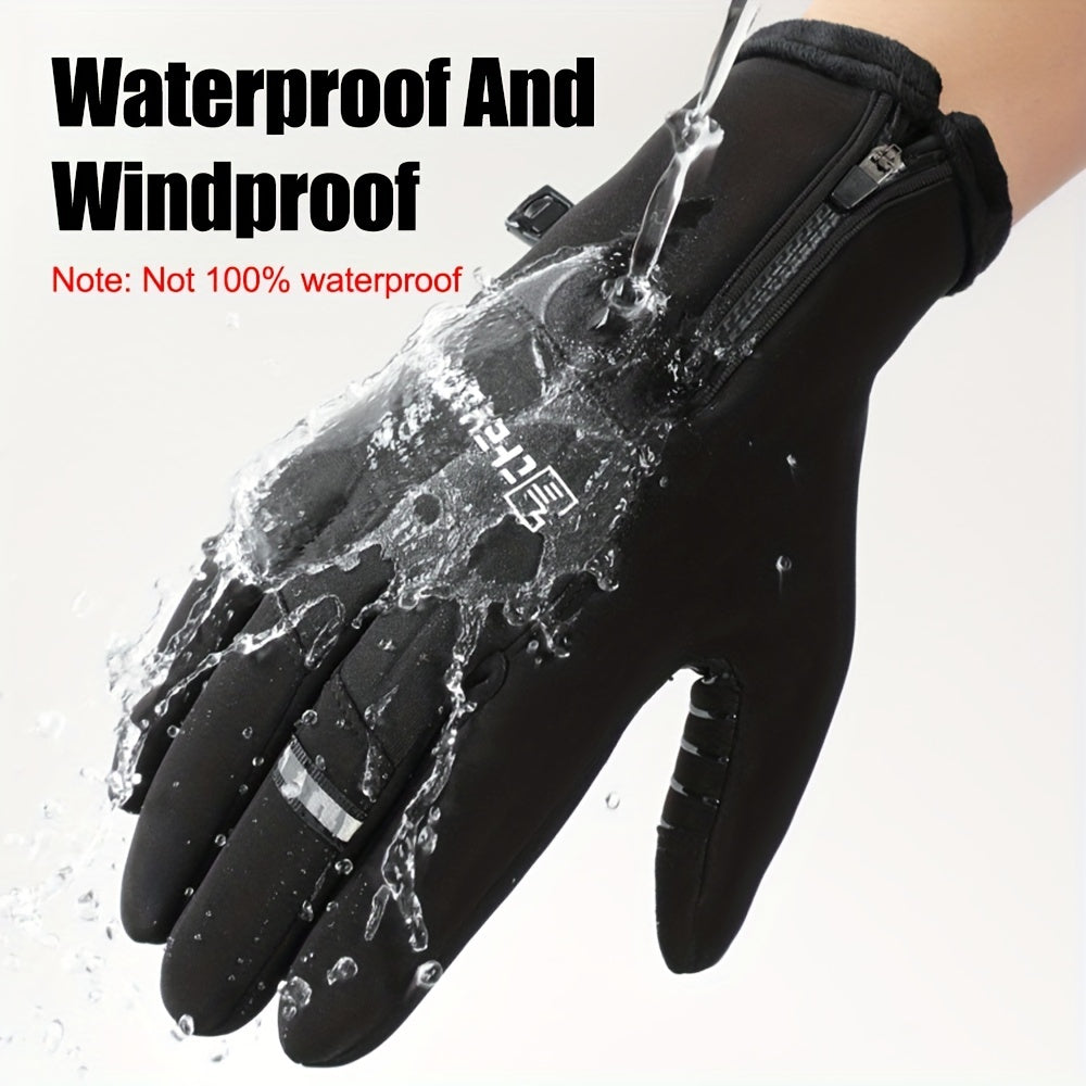 Men's Outdoor Winter Plush Warm Touch Screen Gloves Windproof Waterproof