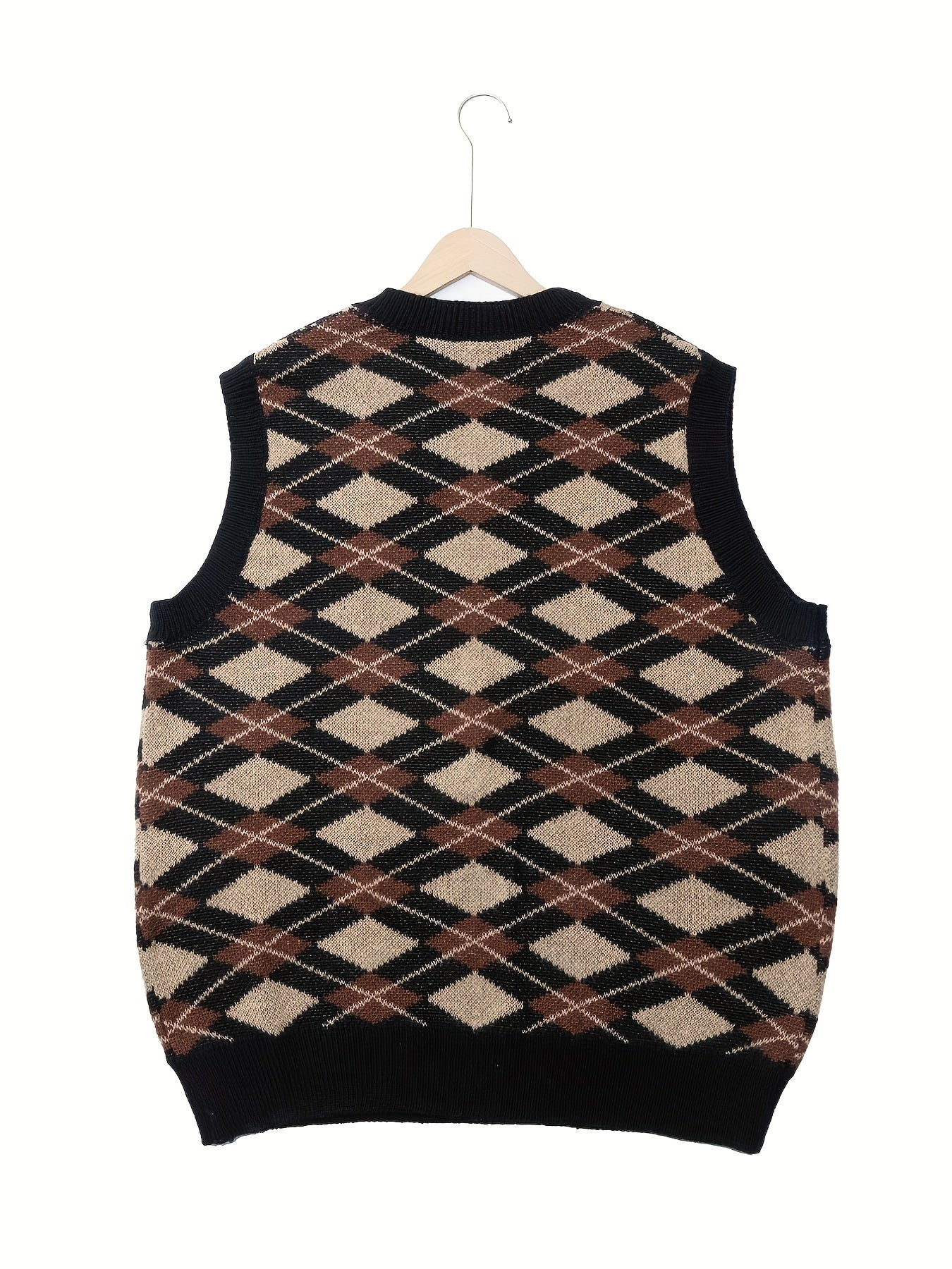 Vintage Style V Neck Diamond Pattern Sweater Vest for Men