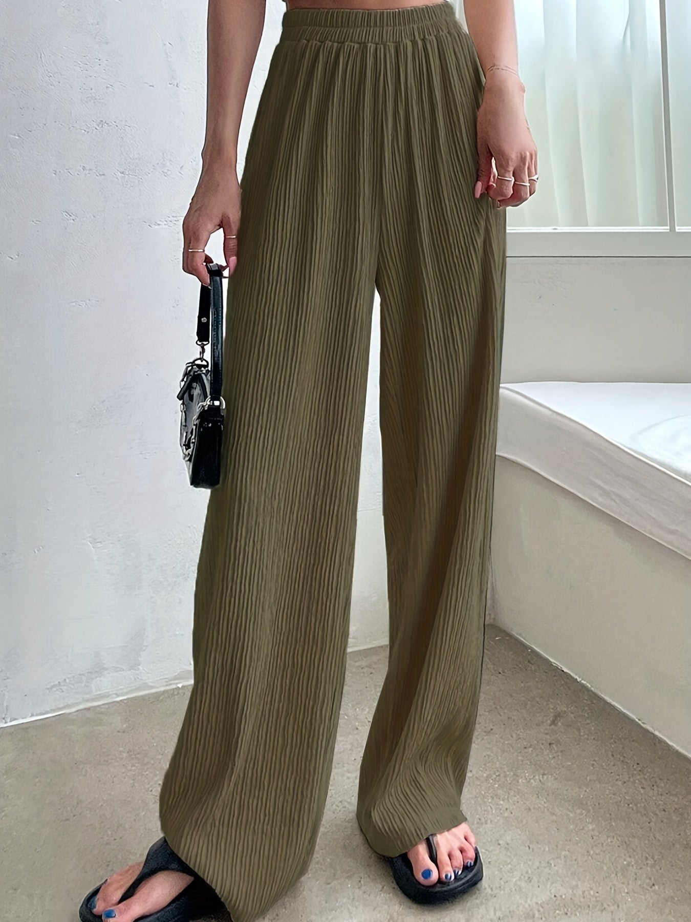 High Waist Wide Leg Pants Solid Casual Every Pants Women's Clothing