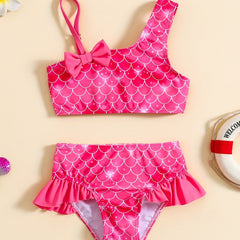 Baby Girls Mermaid One Shoulder Swimsuit Beach Outfit Set