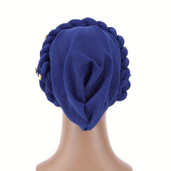 Twisted Braided Turban Cap Sapphire Pre tied Crinkle Head Wrap Elastic