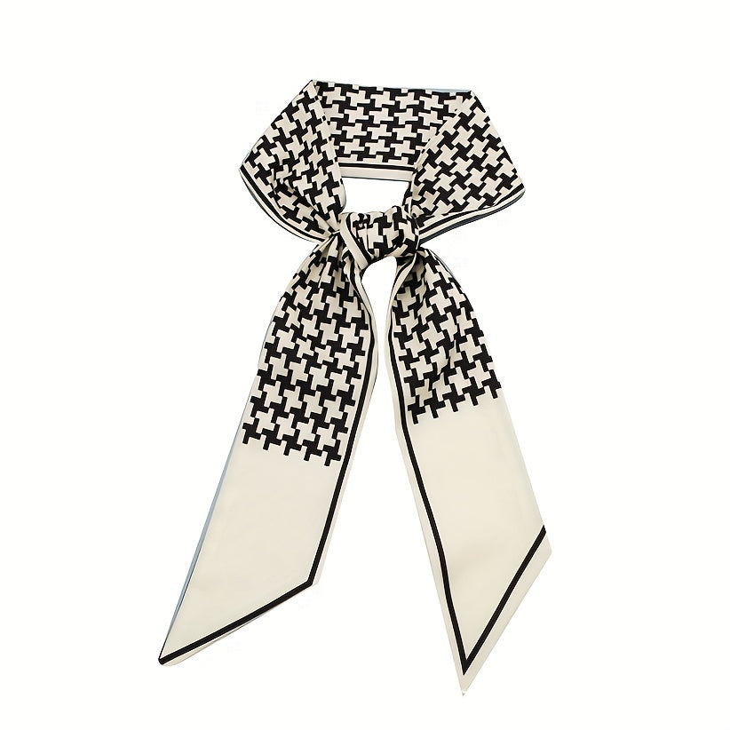 2pcs Houndstooth Floral Print Skinny Scarf Long Ribbon Neckerchief