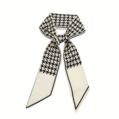 2pcs Houndstooth Floral Print Skinny Scarf Long Ribbon Neckerchief