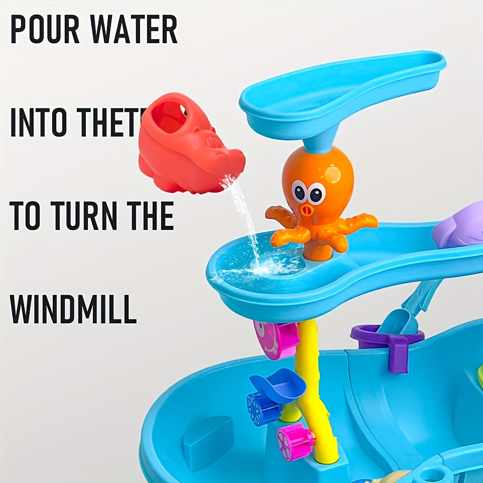 3 Tier Water & Sand Play Table with Slide Ramps & Shelves