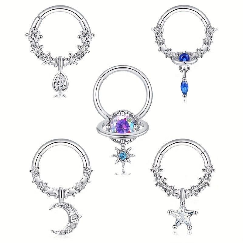 Zircon Inlaid Septum Nose Ring Body Piercing Jewelry