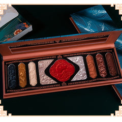 9 Colors Relief Eyeshadow Palette With 5pcs Pink Brush Set