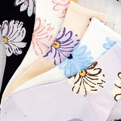 5 Floral Print Socks Comfy & Breathable Mid Tube Women's Stockings