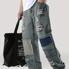 Men's Vintage Ripped Denim Jeans Straight Leg