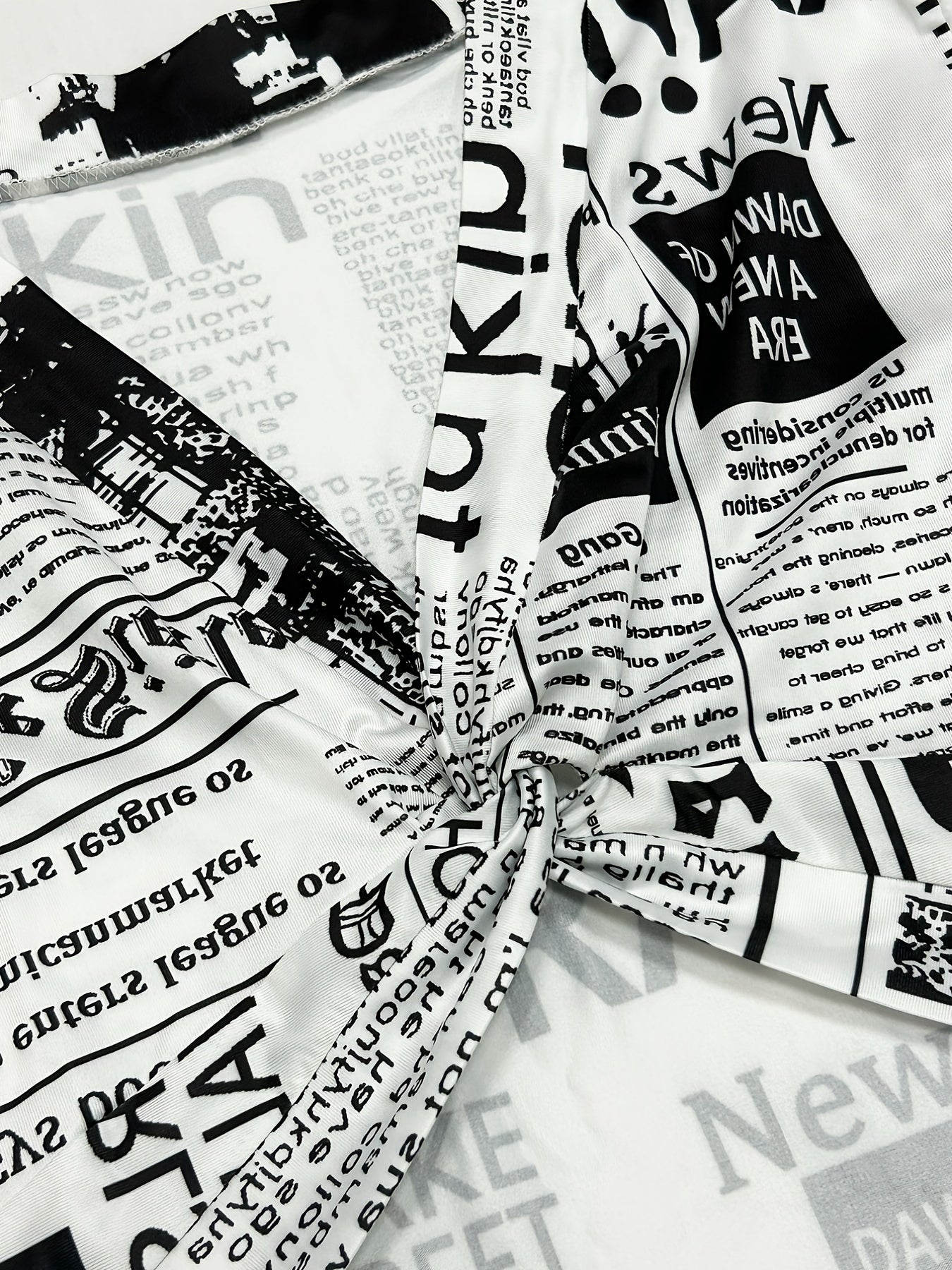Newspaper Print Twist Front Top & Pants Set