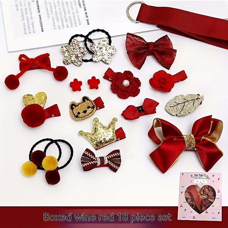 Girls Princess Hair Accessories Set - 18pcs Barettes & Hair Ties Gift