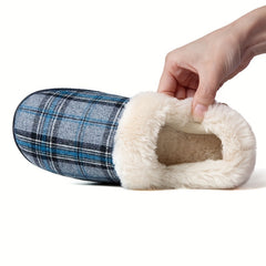 Women's Plaid Fluffy Slippers Warm Cozy Slip On Fuzzy Shoes