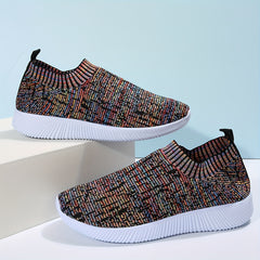 Women's Colorblock Mesh Sneaker Slip On Low Round Toe Sock Breathable Shoes