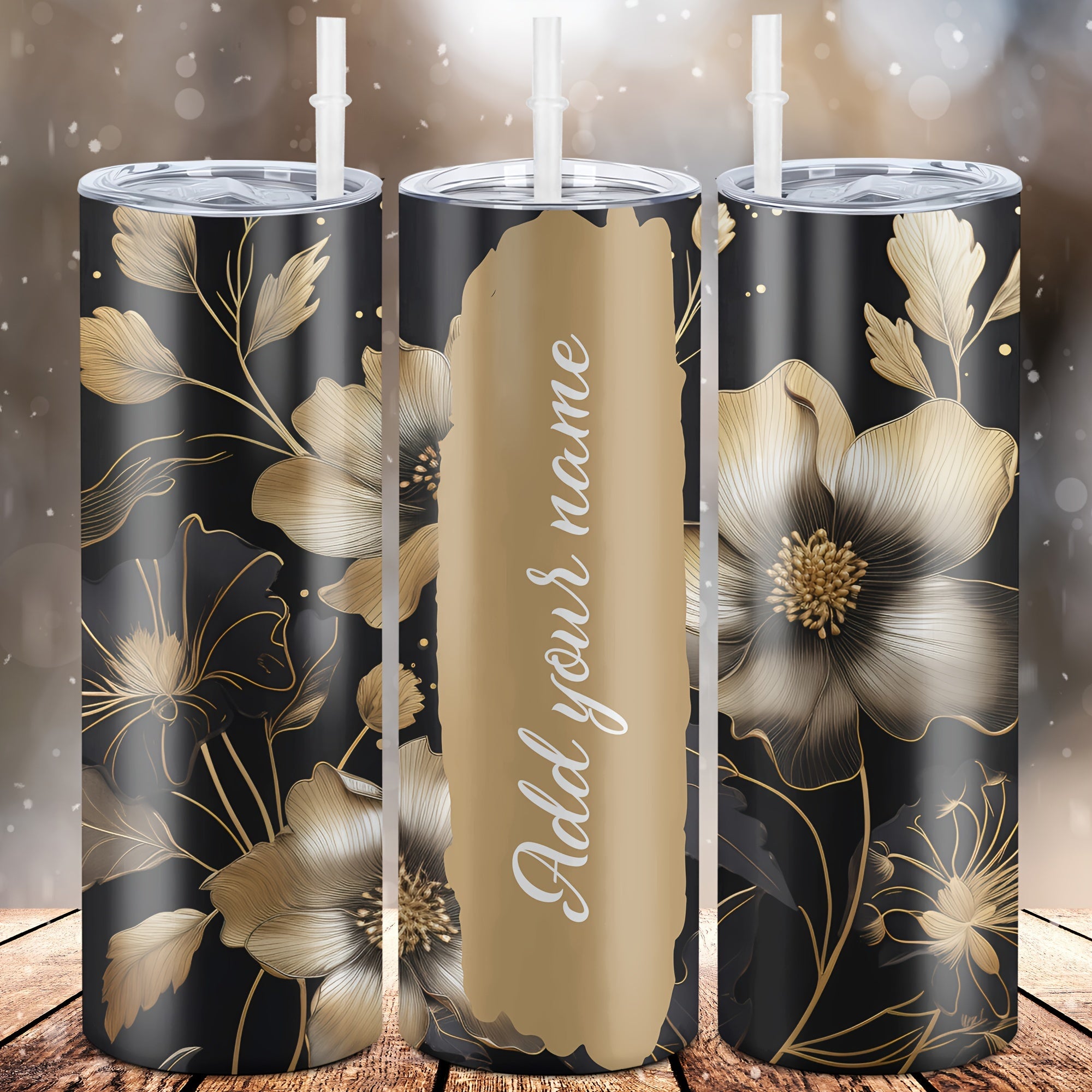 Custom Name Floral Print 20oz Stainless Steel Tumbler