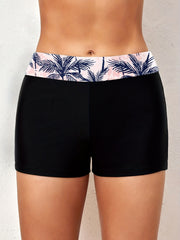 Tropical Tree Print Tankini Swimsuit w/ Criss Cross Straps High Waist - Pink