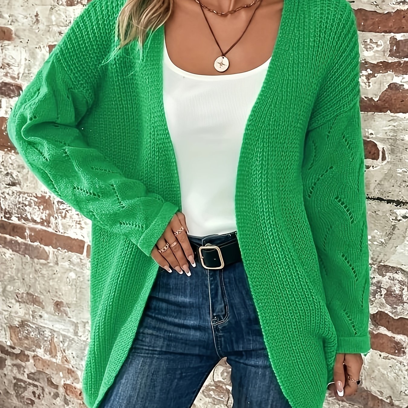 Eyelet Embroidered Open Cardigan Long Sleeve