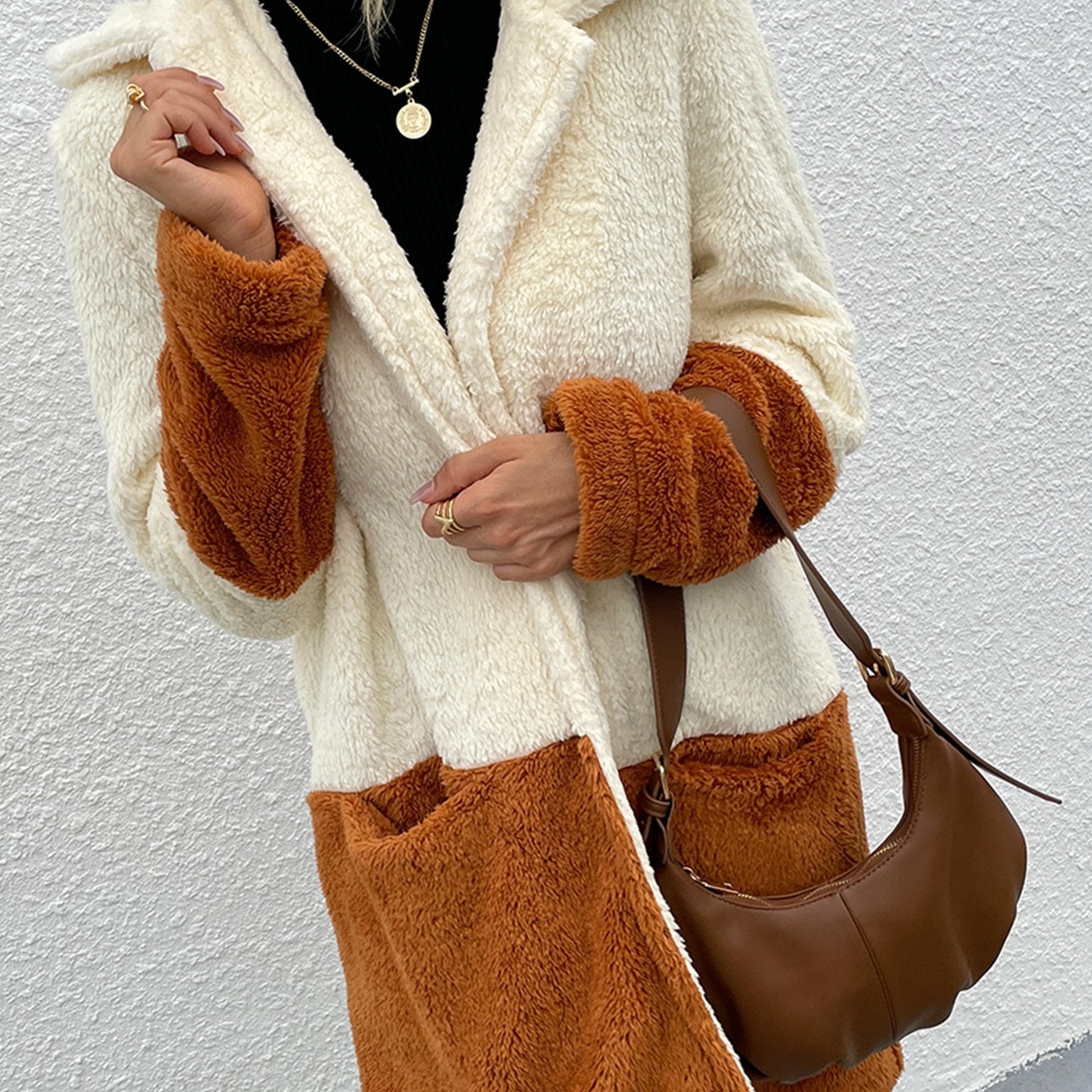Women's Velvet Lapel Jacket Sweater with Large Pockets
