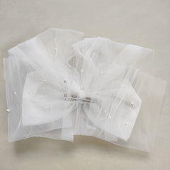 Bow Veil Mesh Faux Pearl Headpiece Wedding Banquet Party