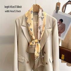 Flower Print Satin Neckerchief Classic Twilly Scarf