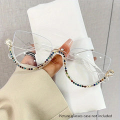 Y2K Clear Lens Rhinestone Glasses Semi Rimless Style